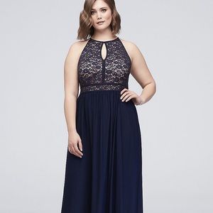 Nightway Lace Keyhole halter dress